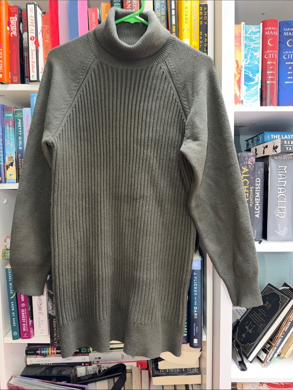 Lulu's Olive Ribbed Turtleneck Sweater Dress